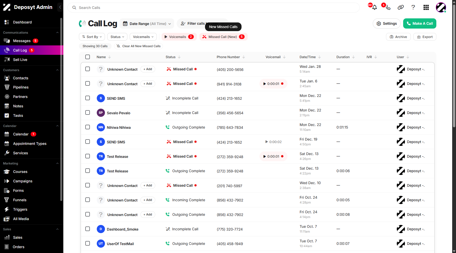 Step 1: On your Dashboard, click on Call Log tab under the Communications section.
