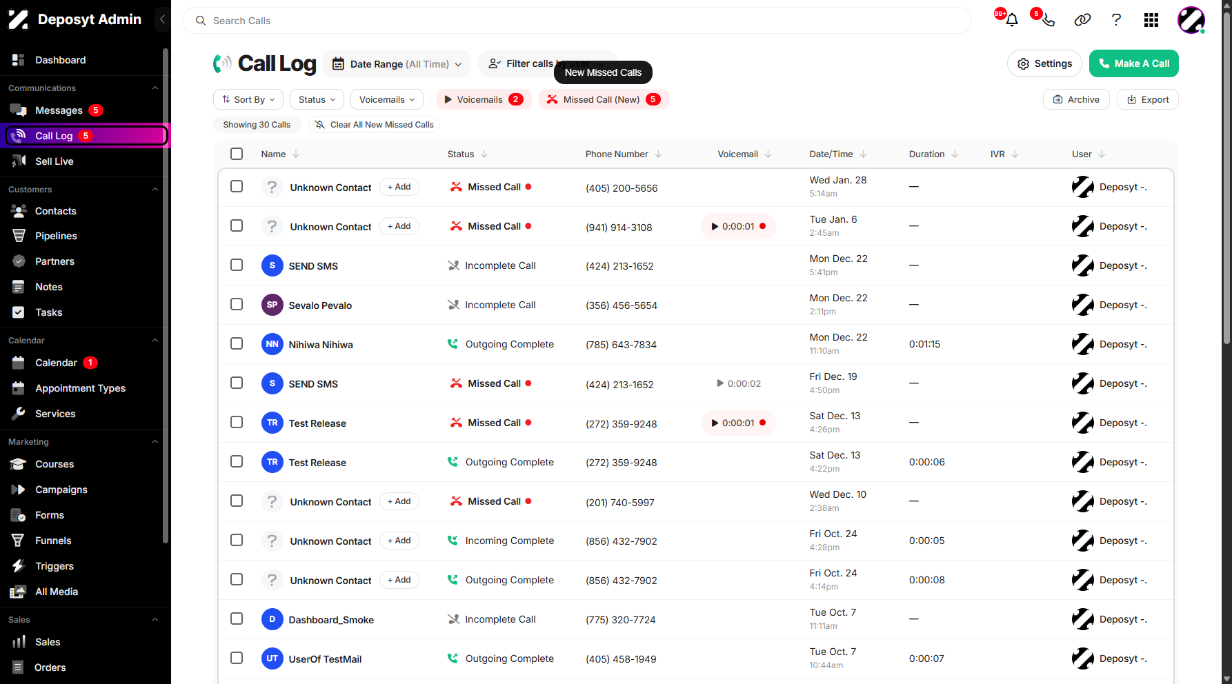 Step 1: On your Dashboard, click on Call Log tab under the Communications section.