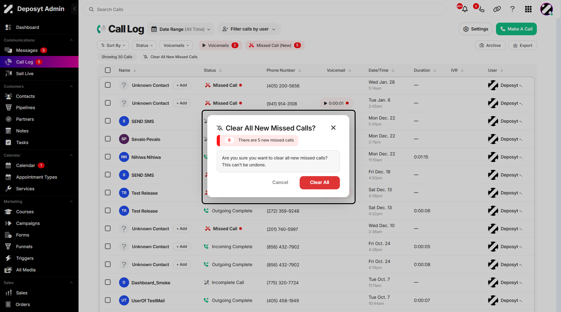 Step 4: A pop-up window will appear, asking you to confirm if you want to clear all new missed calls. This ensures that you don’t accidentally remove any important notifications from your Call Log.