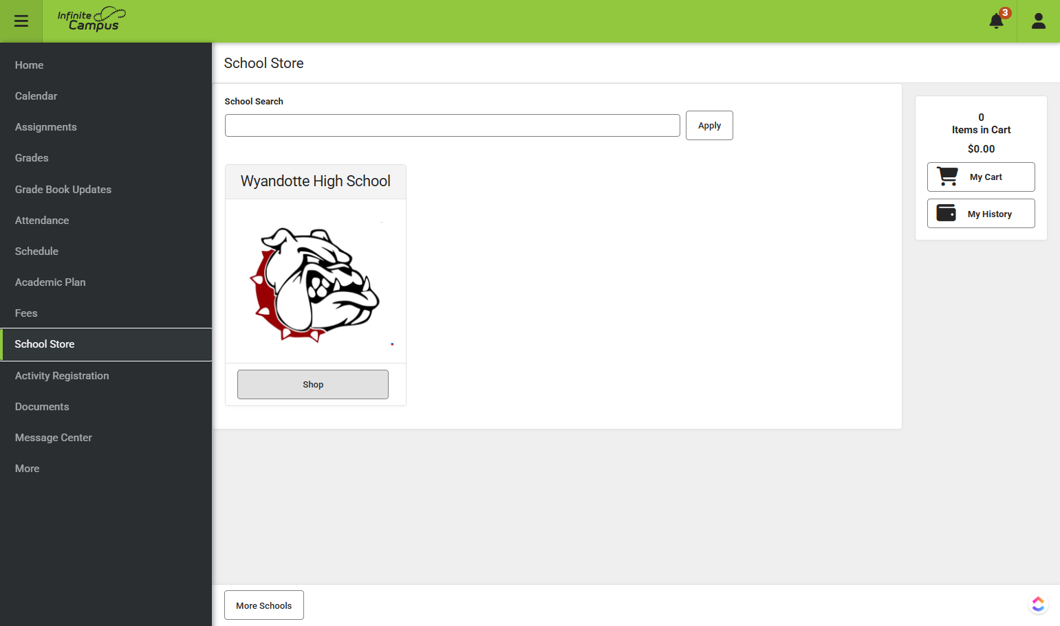 Click on Shop - There should only be one shop for your current high school