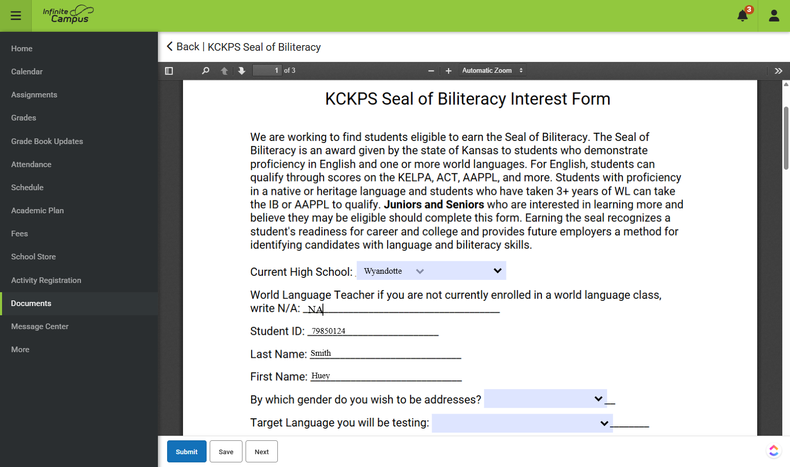 Please enter your world language teacher if you are currently in a language class - If you are not, you will write N/A