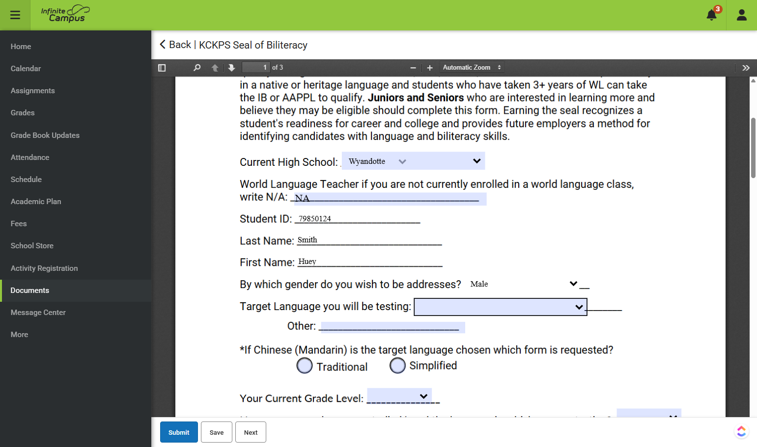 Continue down the form filling out and answering the questions listed.