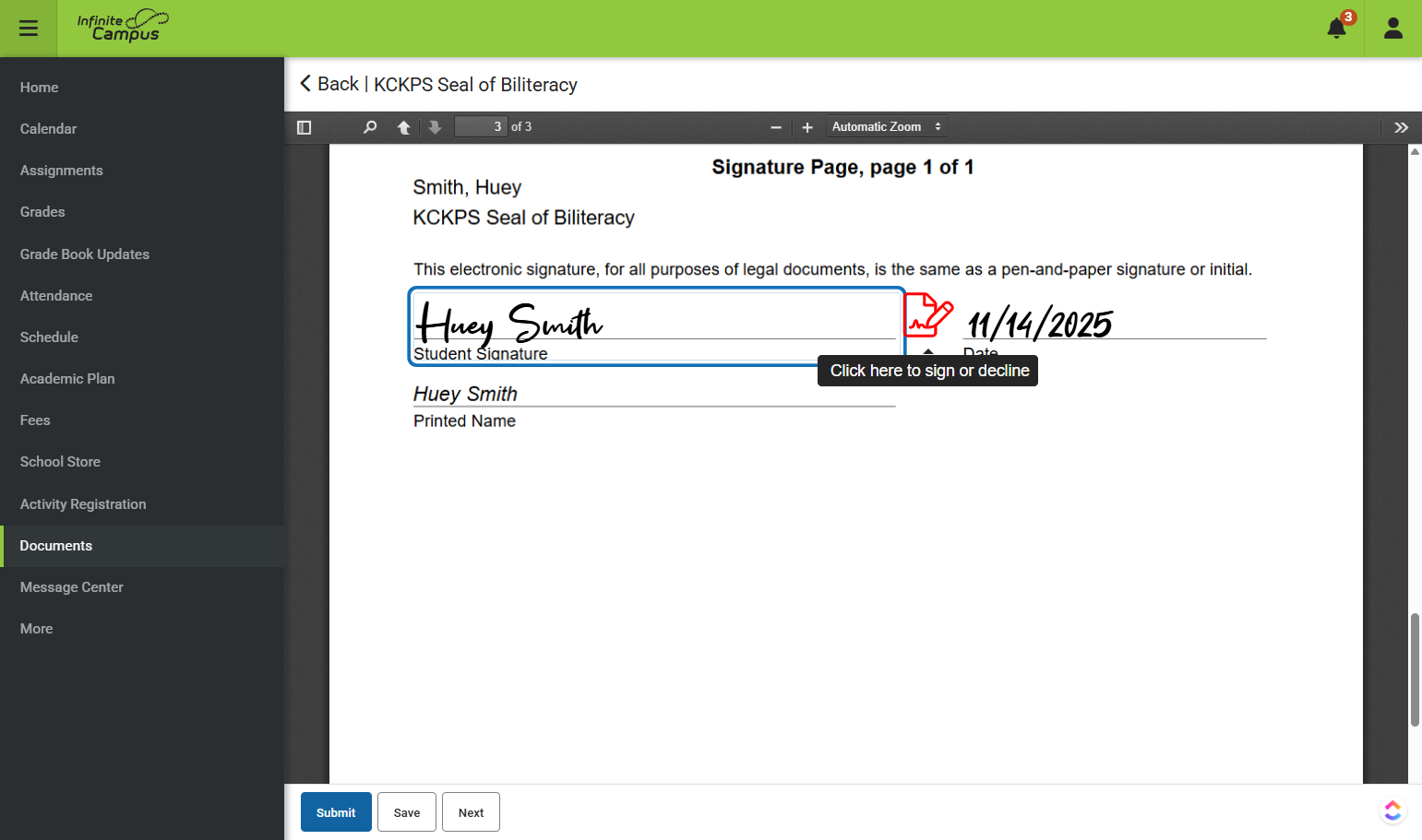 Once you have signed, click on Submit