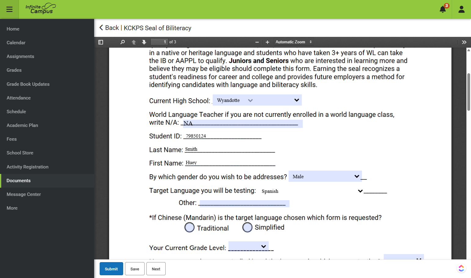 Continue down the form filling out and answering the questions listed.