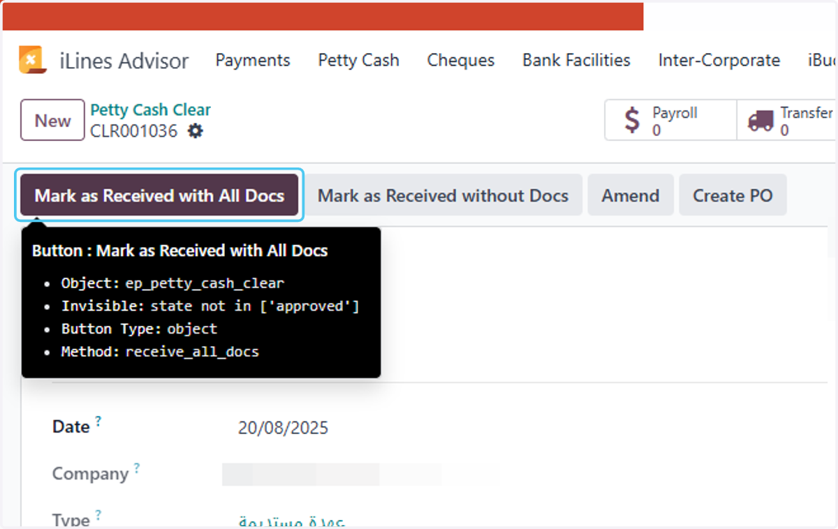 Click on Mark as Received with All Docs