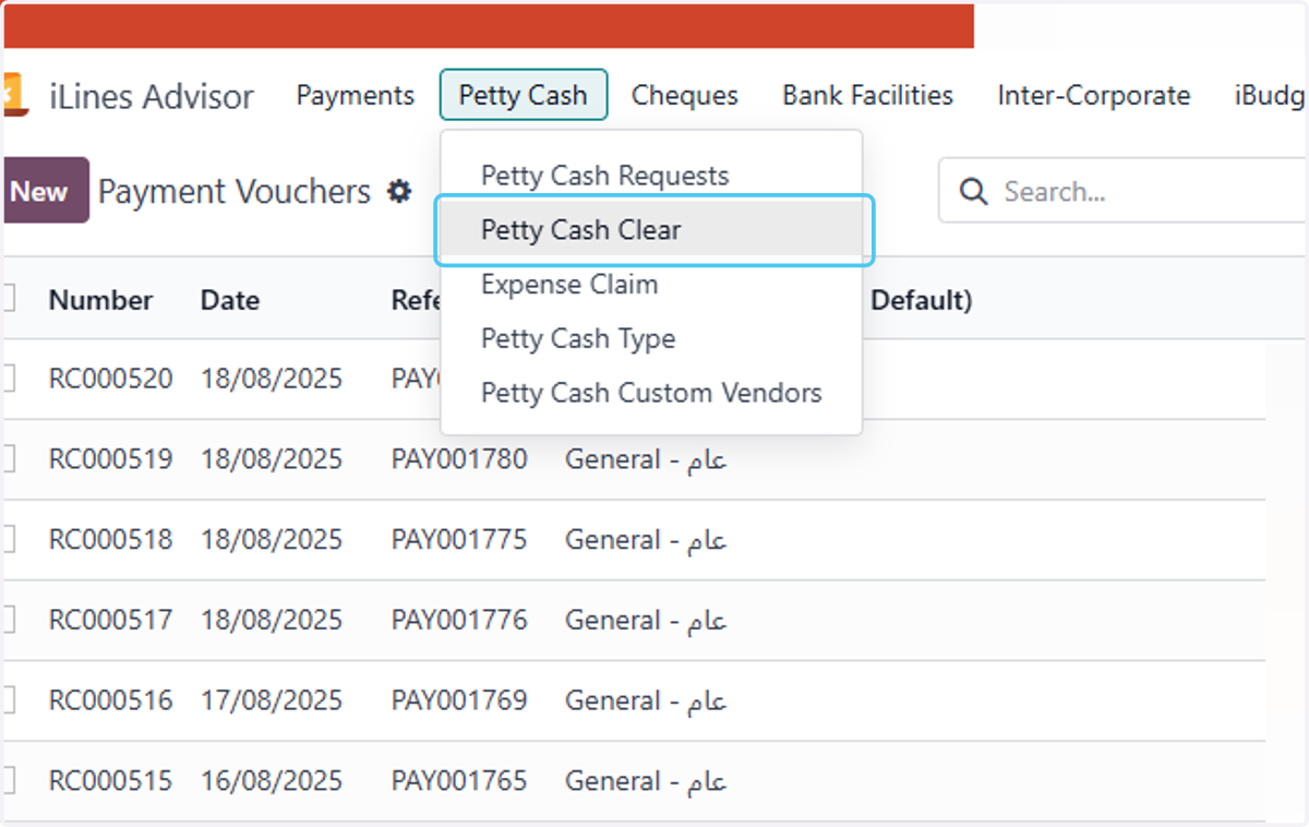 Click on Petty Cash Clear