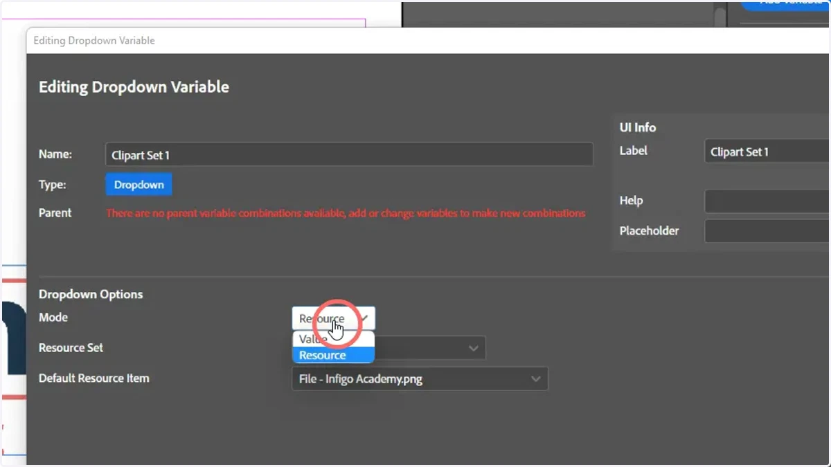 Select dropdown variable Mode