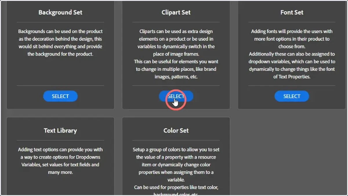 Select the Resource Set type to add. For this example, clip Clipart Set