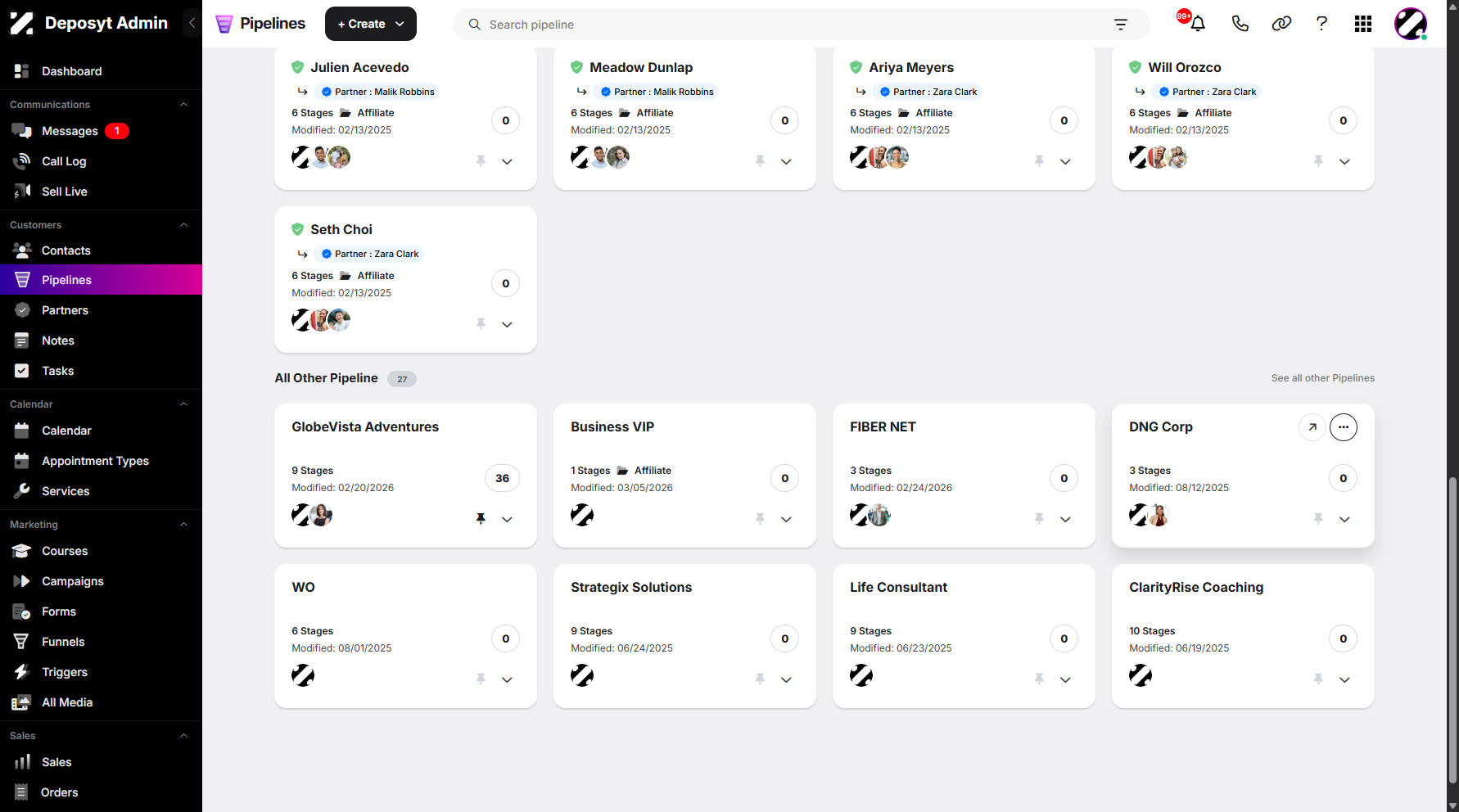 Step 3: Select a pipeline, then click on the three-dot menu.