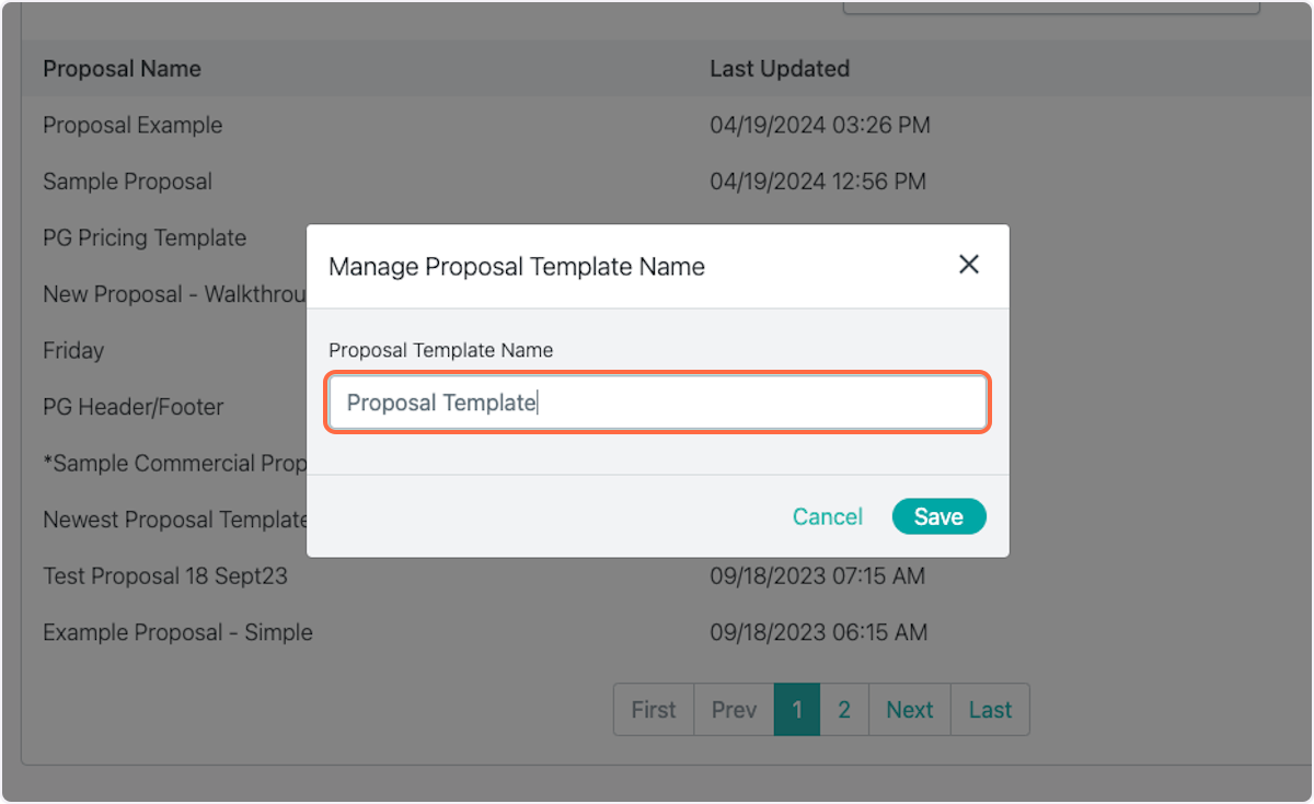 Enter Proposal Template Name