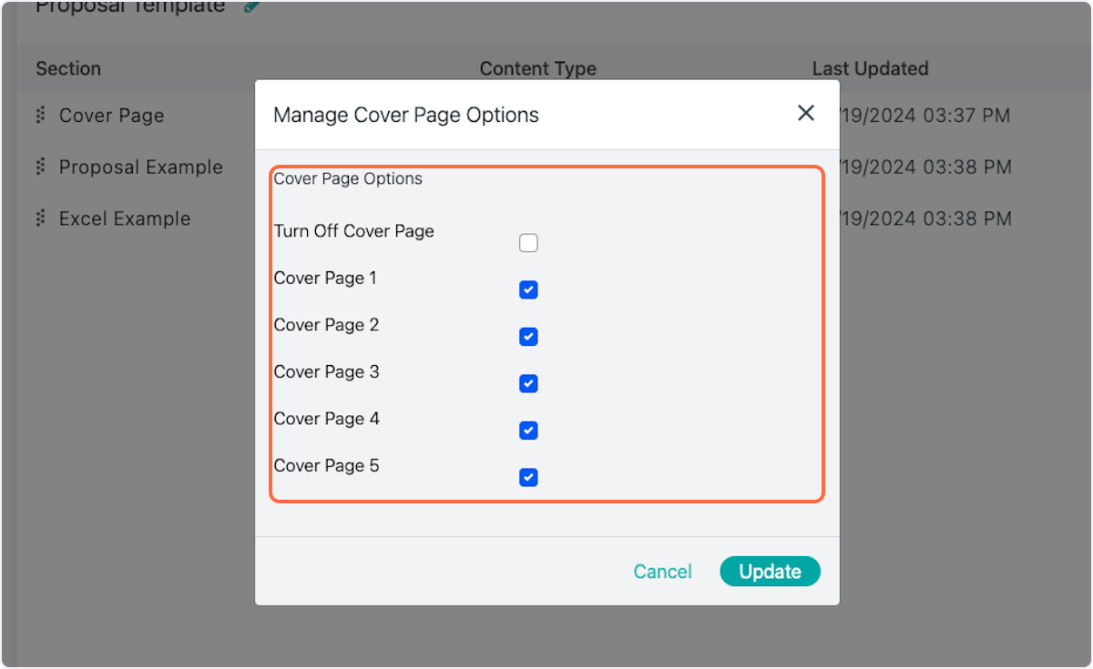 Manage Cover Page Options