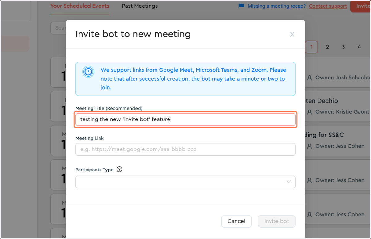 Add a meeting title that is either the same as the actual meeting title, or a phrase that you will remember.