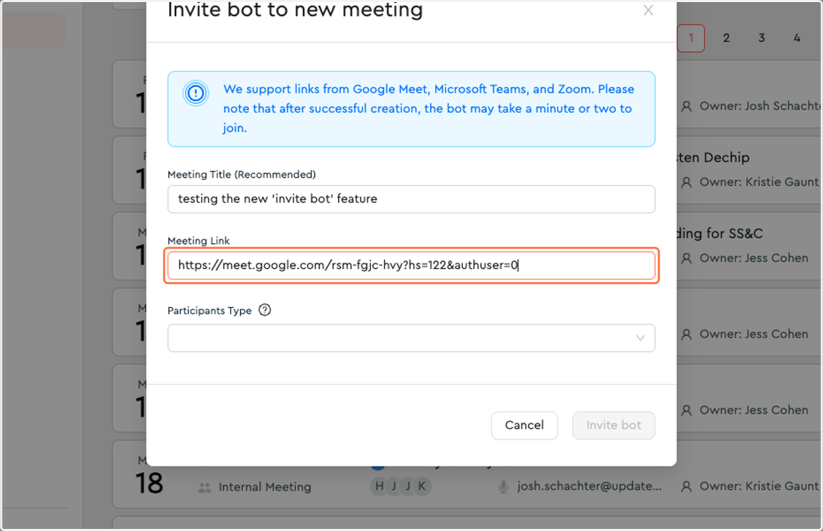 Paste the meeting ID into the meeting link box
