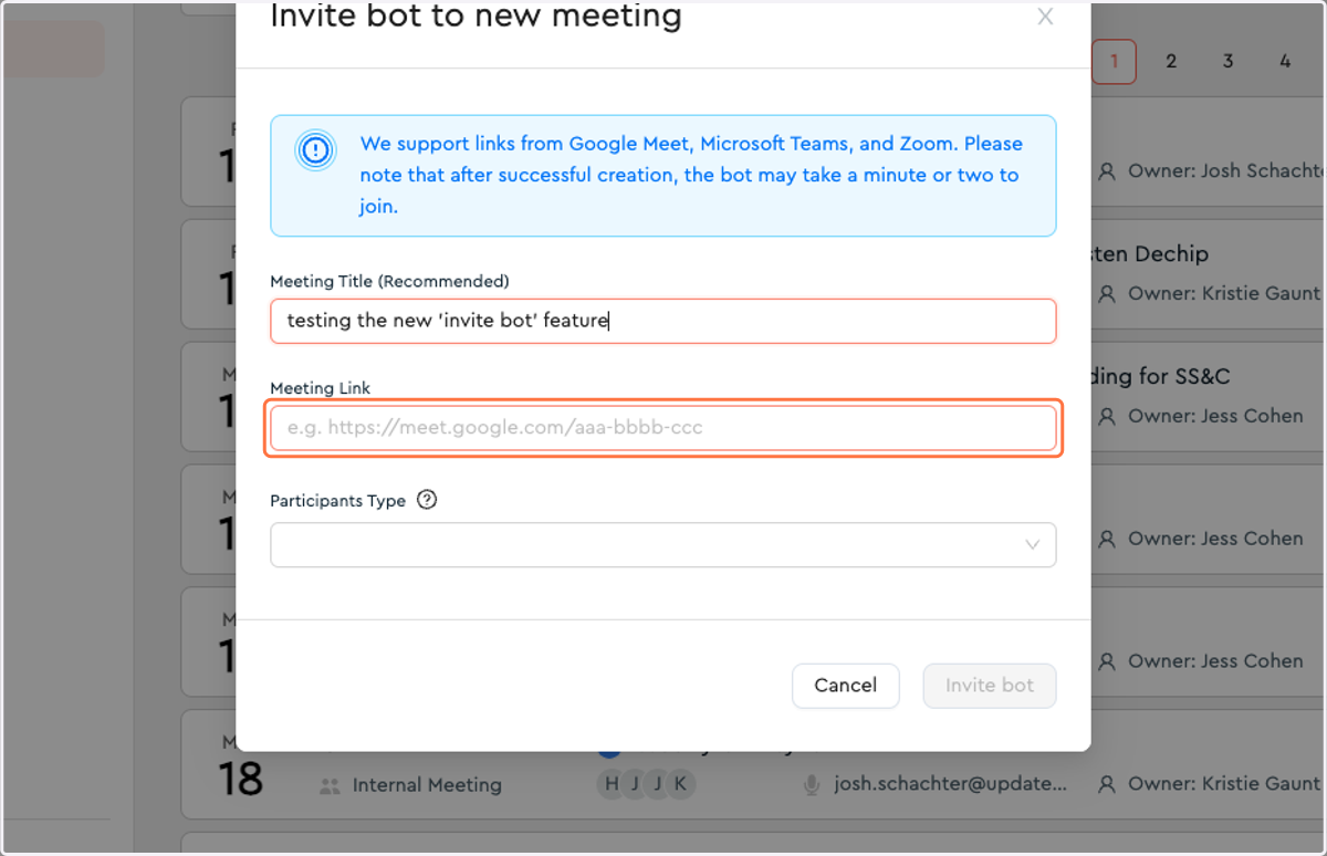 Click into the meeting link box.