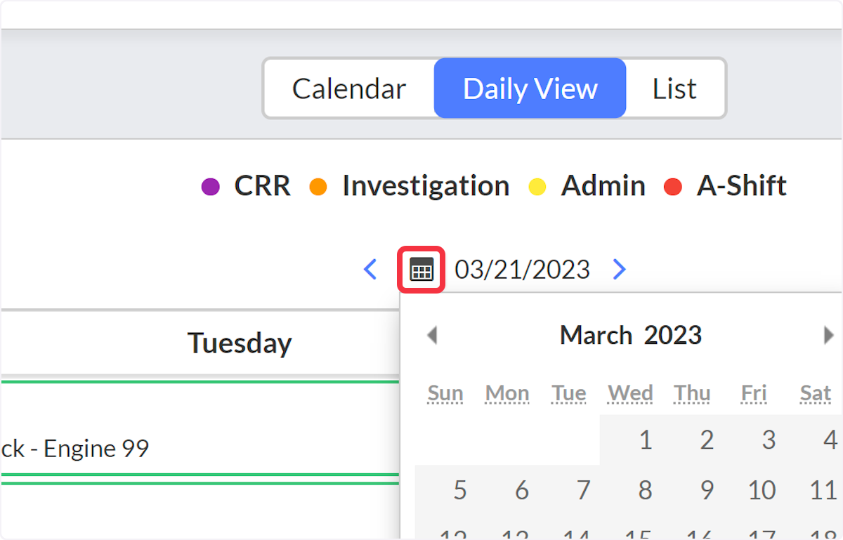 Clicking on indicated icon will drop down a Calendar.