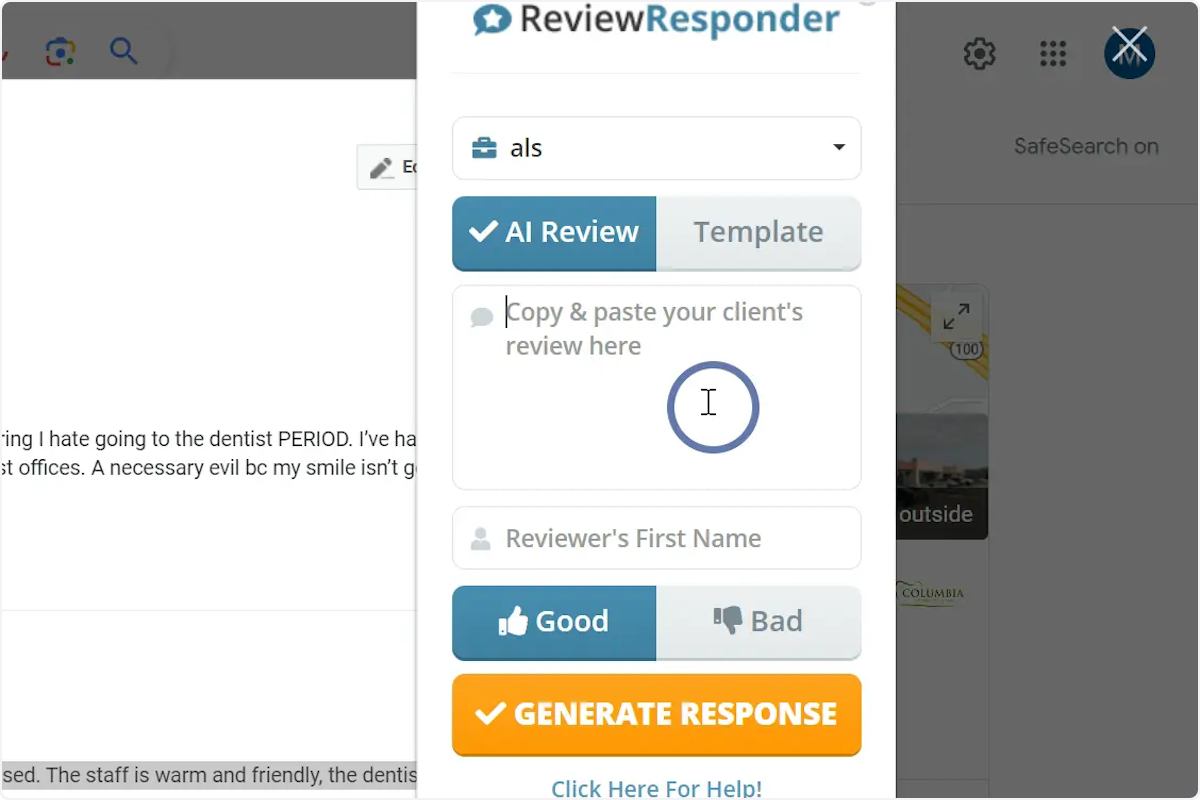 To respond to a bad review copy and paste the review and select Bad review as an option