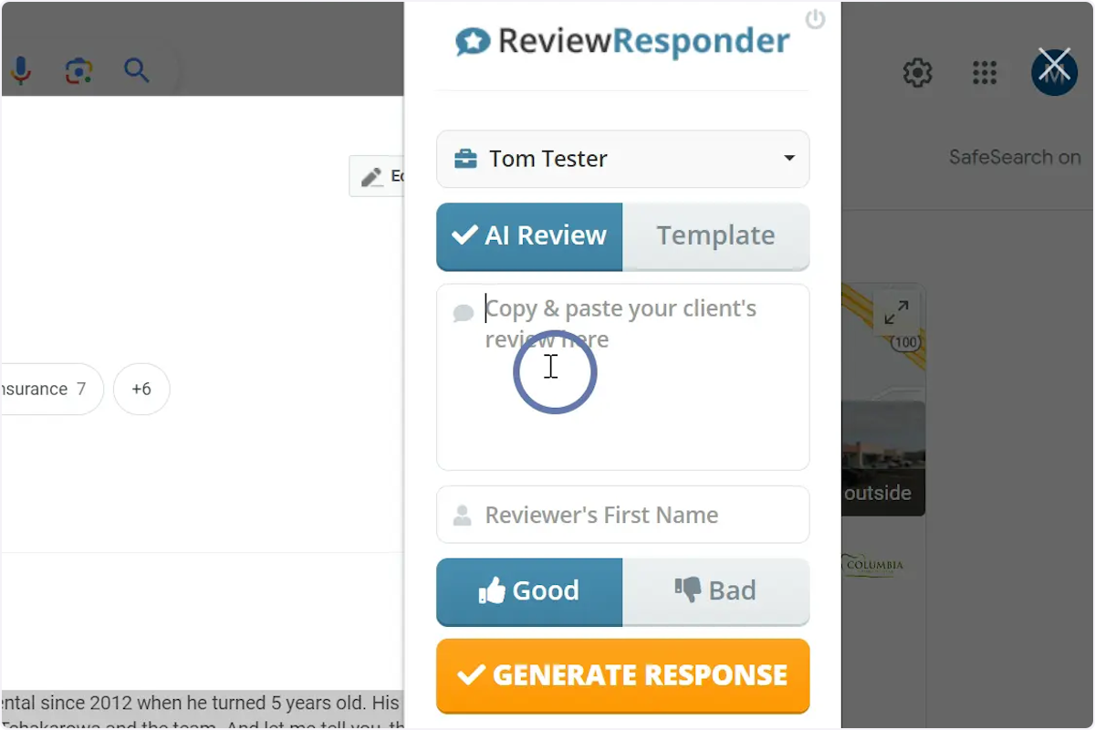 Paste the review into the field to generate the response