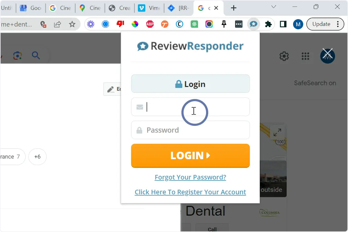 Login to the Review Responder Plugin with the credentials you have for your account or Register to activate your account (the activation code can be received either by email or text message) 