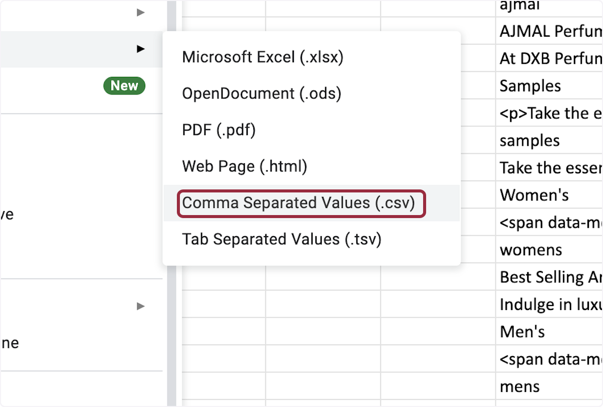 Click on Comma Separated Values (.csv)