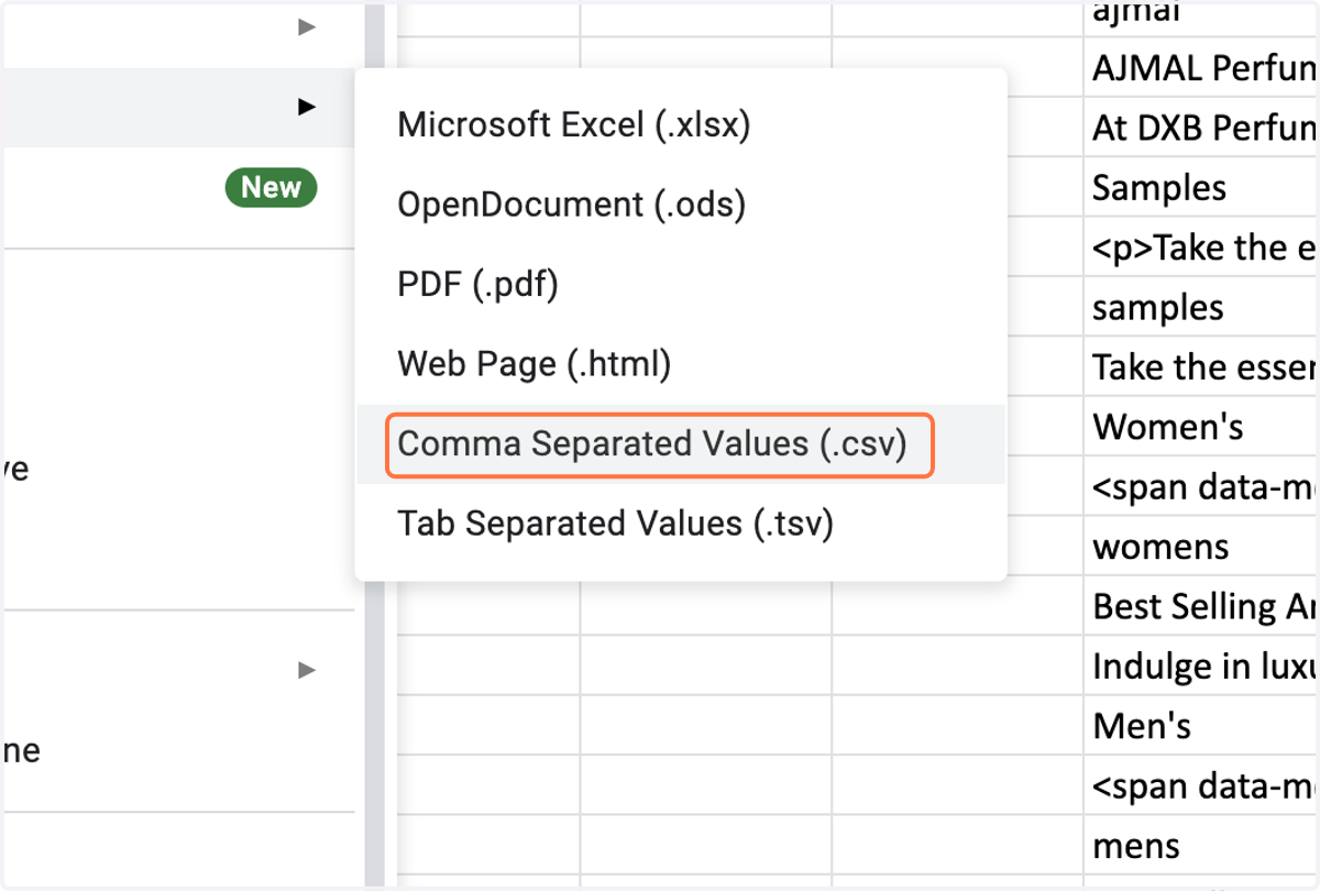 Click on Comma Separated Values (.csv)