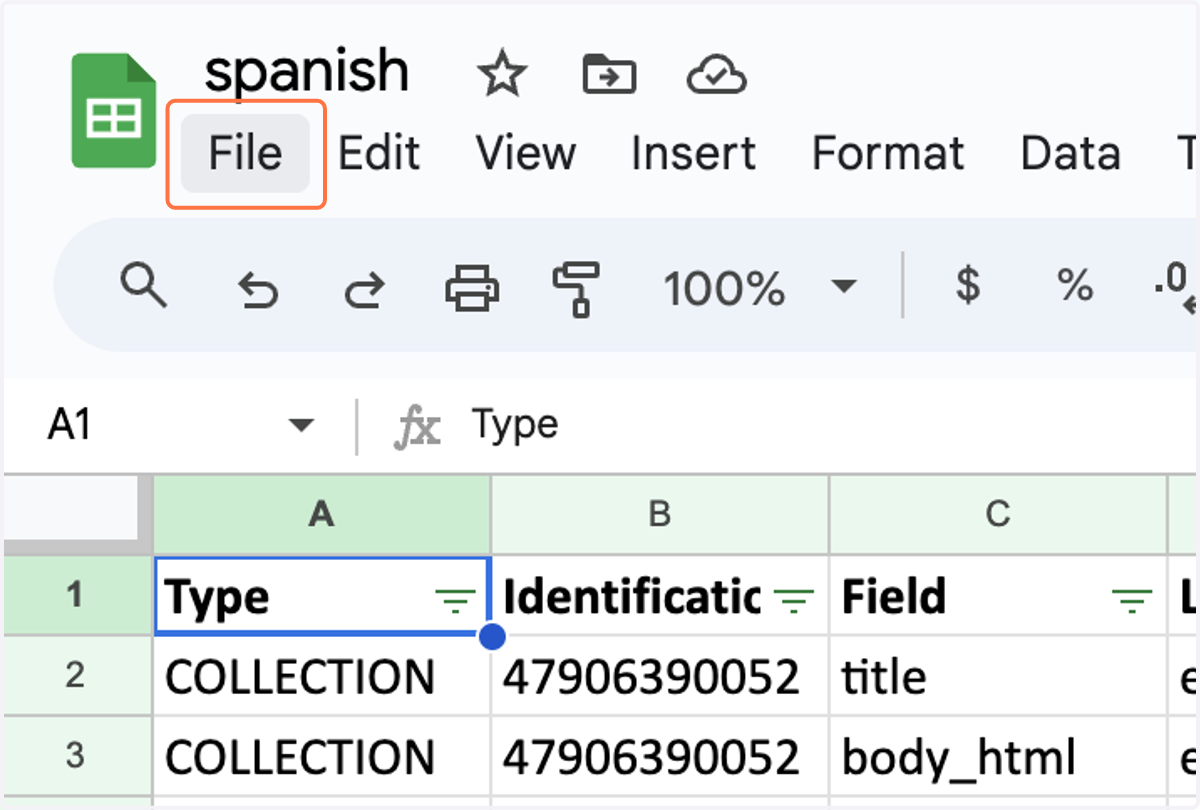 After all of your content and been translated, click on File