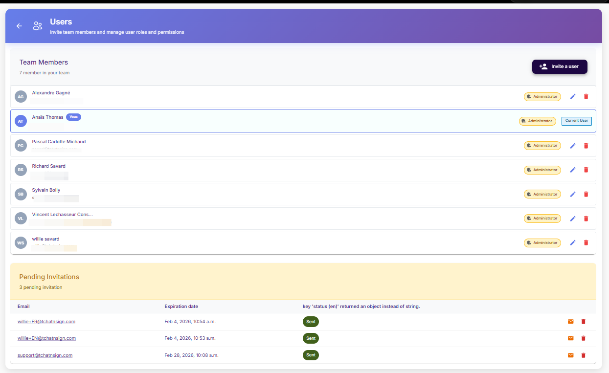 Click on Invite a user