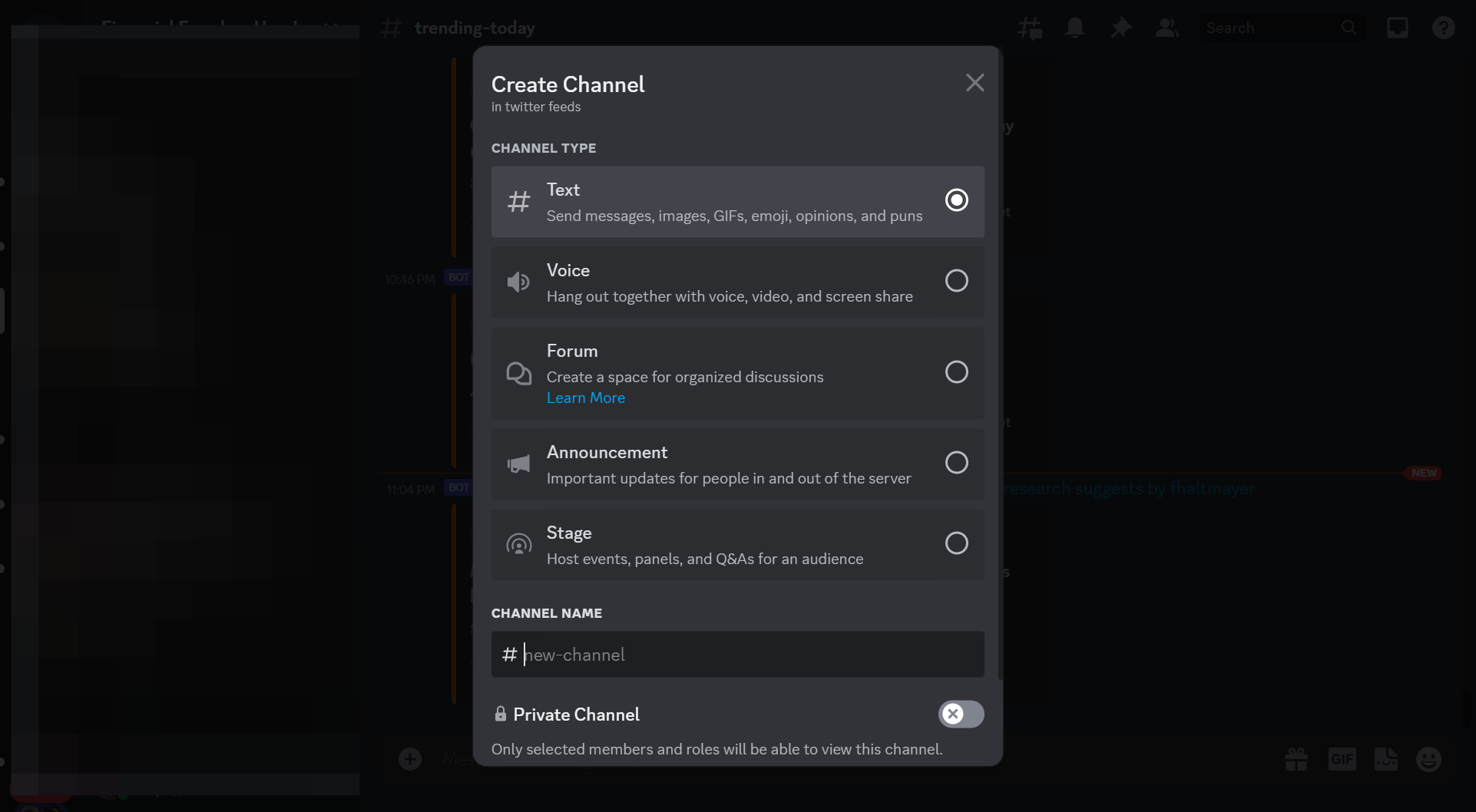Click on Text Channel
