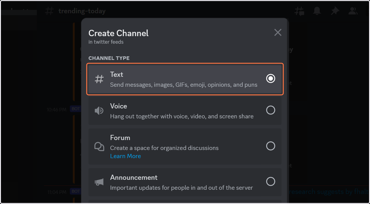 Click on Text Channel