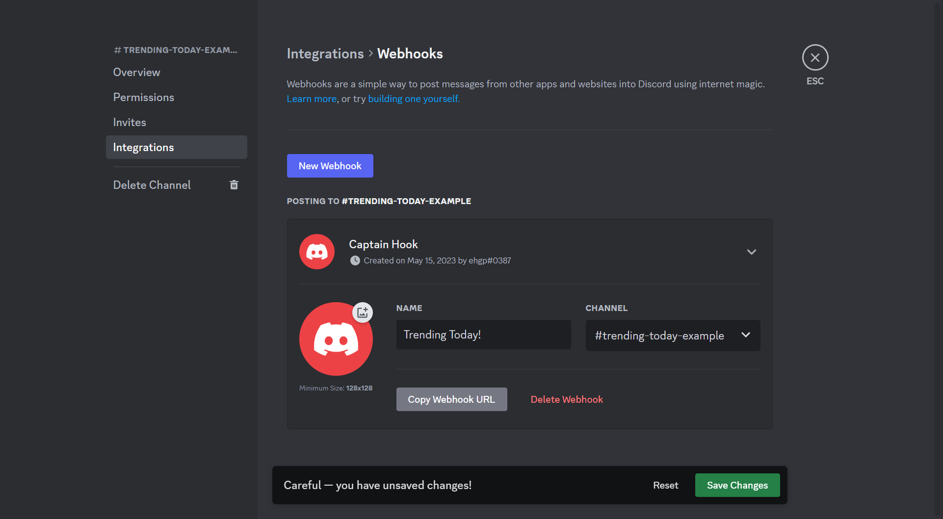 Click on Copy Webhook URL