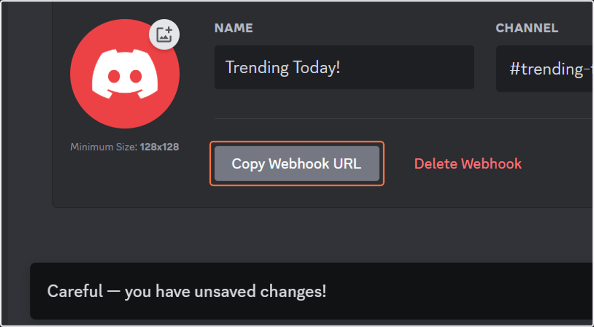 Click on Copy Webhook URL