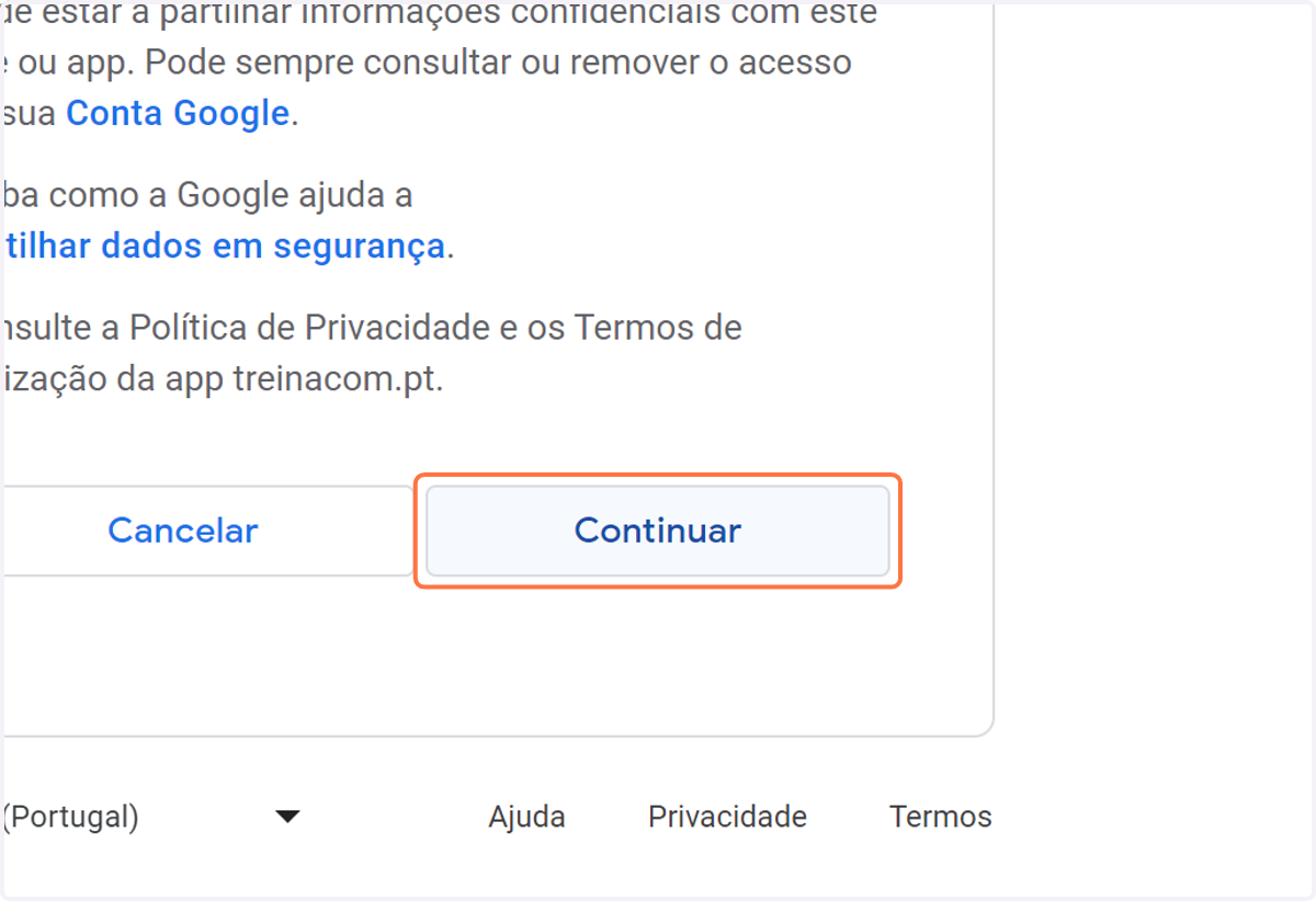 Clica em "Continuar"