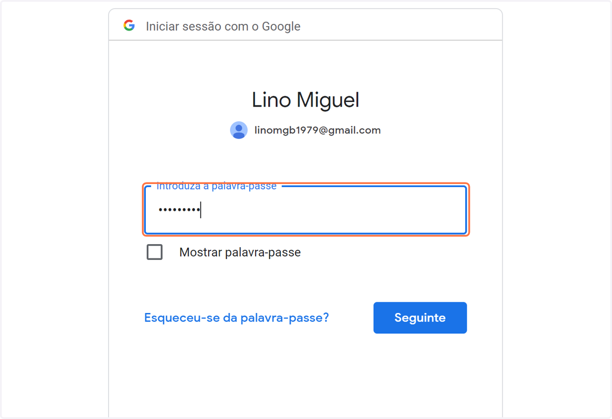 Insere a tua Password