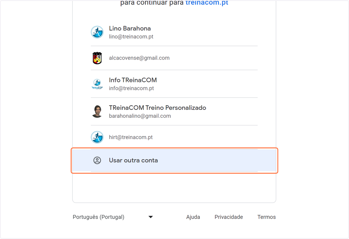 Seleciona o email que queres usar