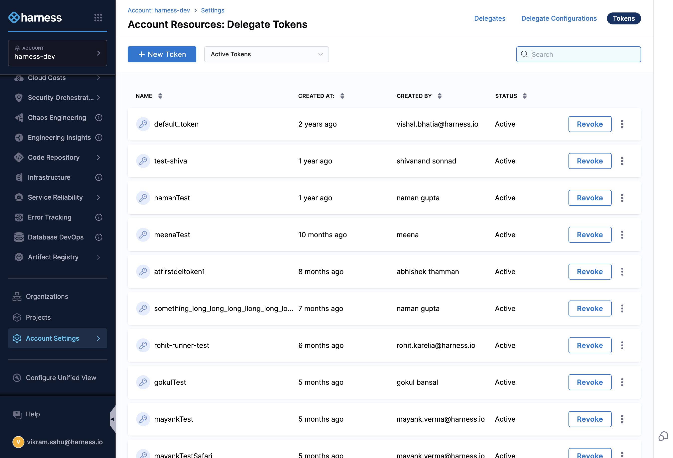 Click on Active Tokens