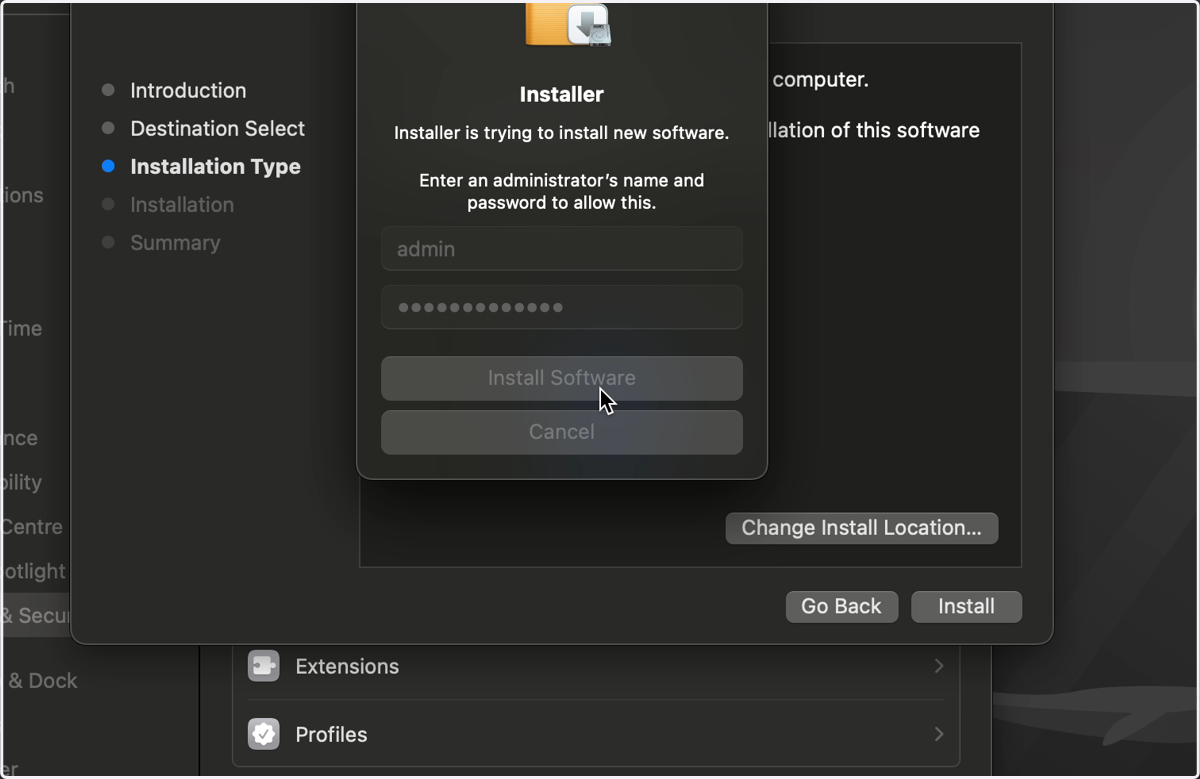 You may be prompted again for your Admin details