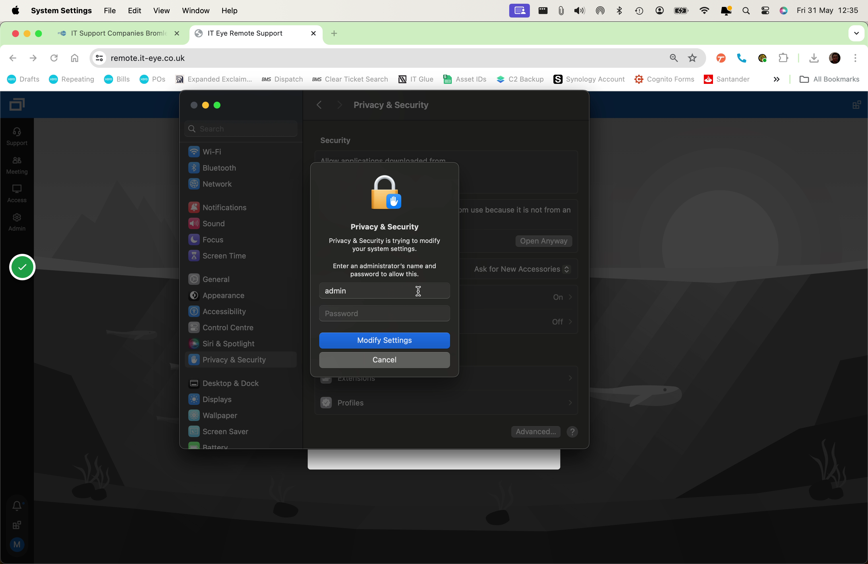 Enter your Admin credentials