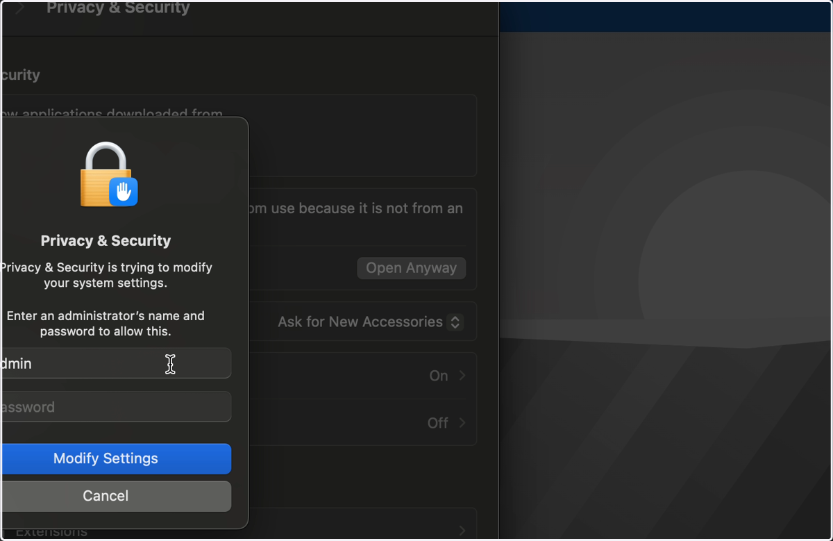 Enter your Admin credentials