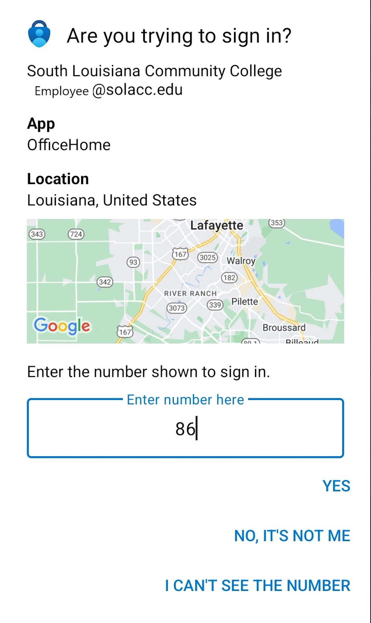 Go to the Microsoft authenticator app (shown below - previously used for "Approve" touch) and enter the number displayed.