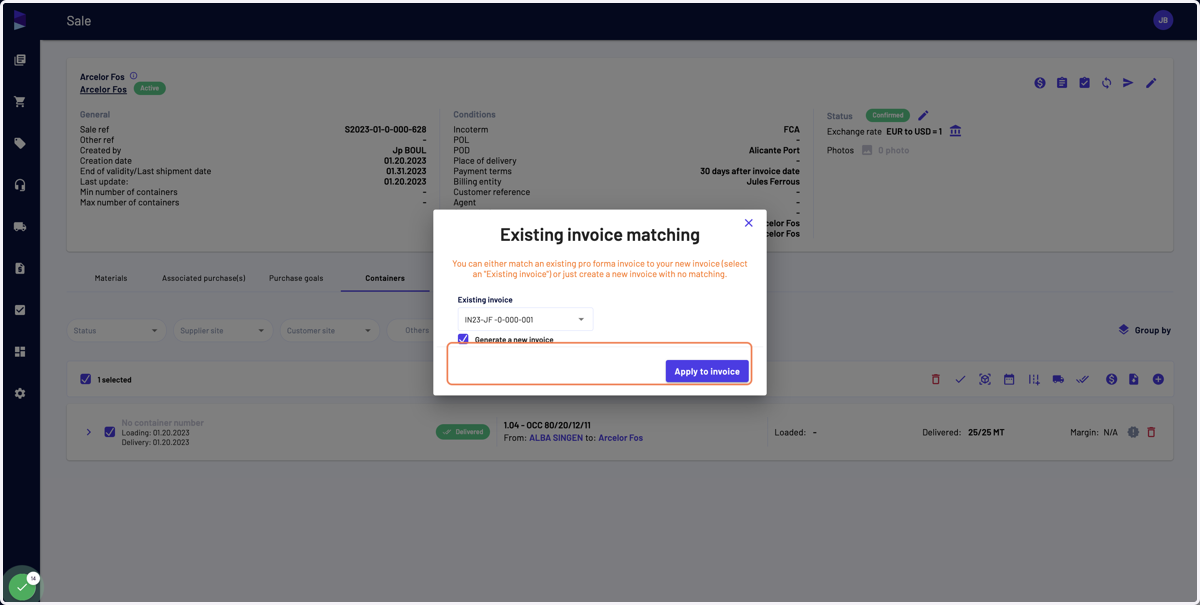 After having selected the existing invoice, you can tick the box "Generate a new invoice or not.