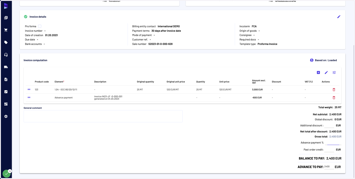 In case you have a payment applied to the initial invoice, you will see the new line like this