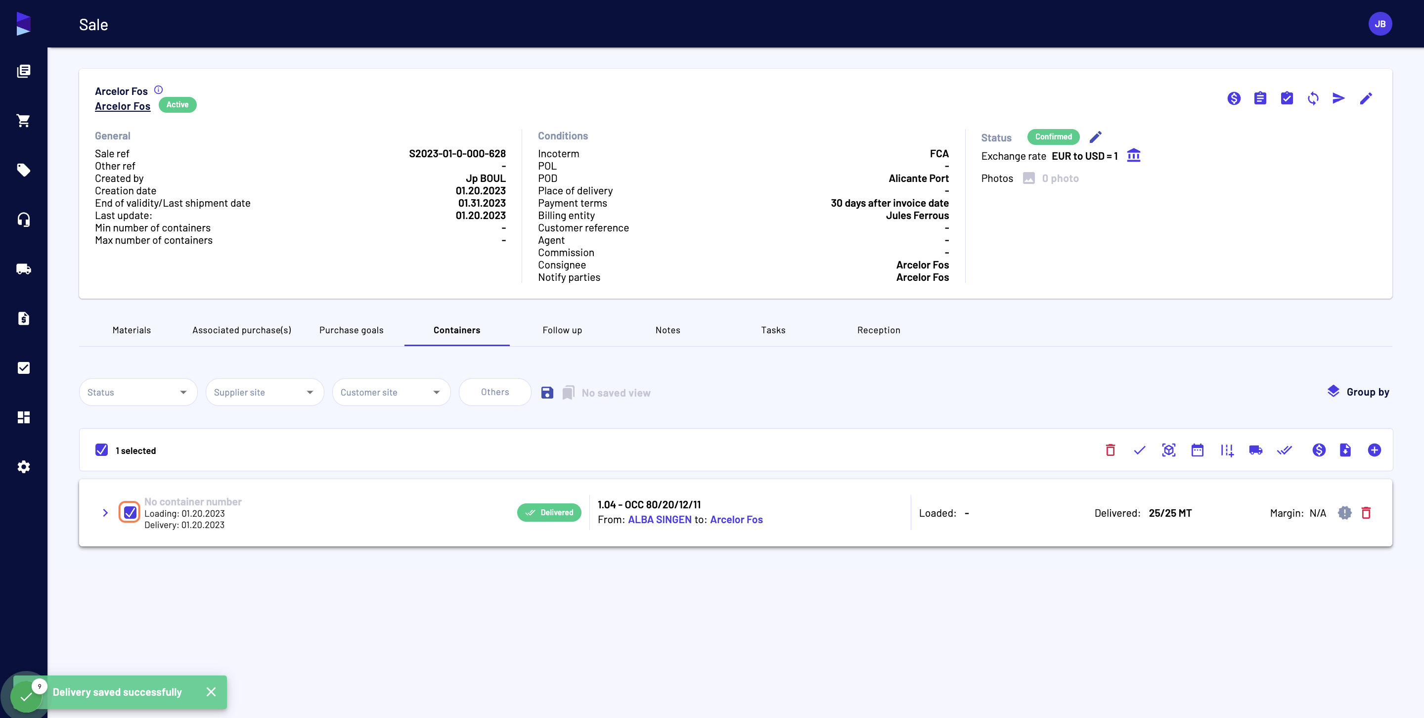 After having done this, select the containers for which you want to generate an invoice