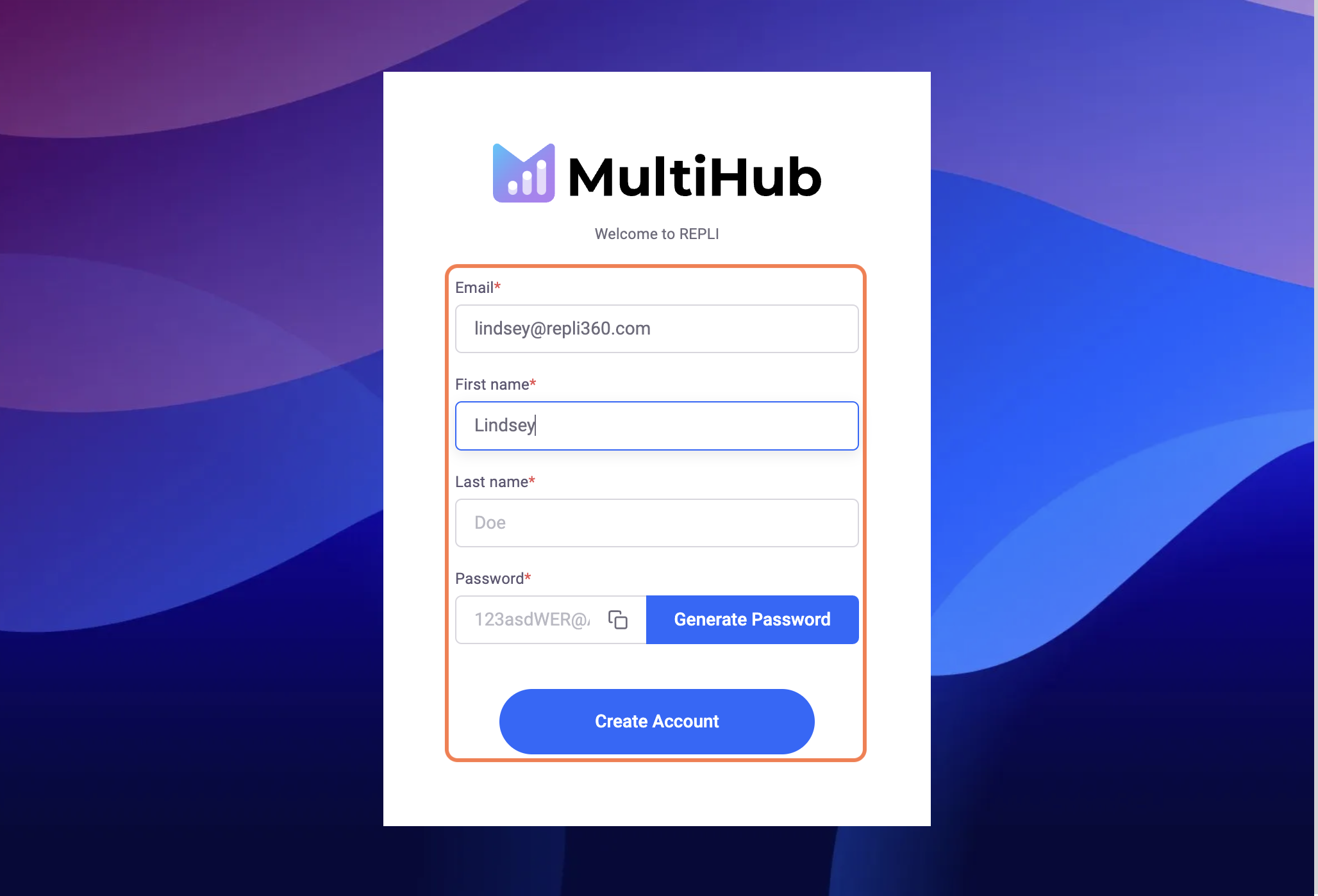 Type in your First and Last name and desired password