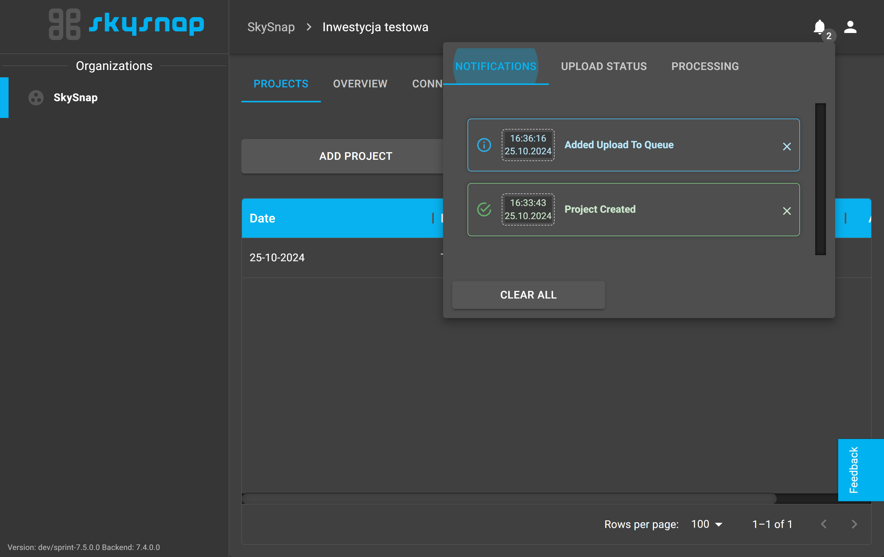 Then go to the "Upload status" tab.