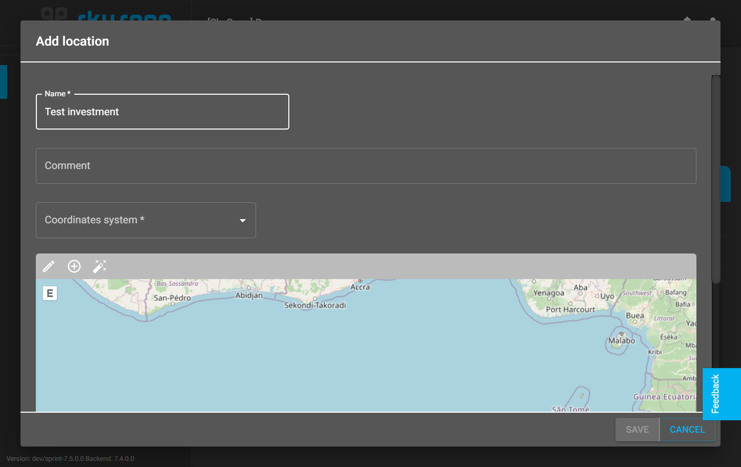 Then, enter the name of the site (location) - it should have at least 4 characters and a comment (optional).
