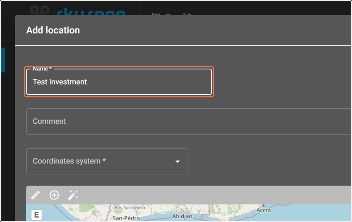 Then, enter the name of the site (location) - it should have at least 4 characters and a comment (optional).