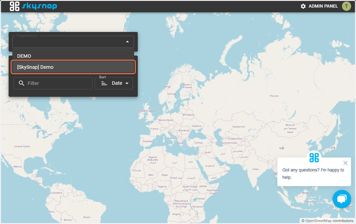 Select the organization with the name of your company from the drop-down list.