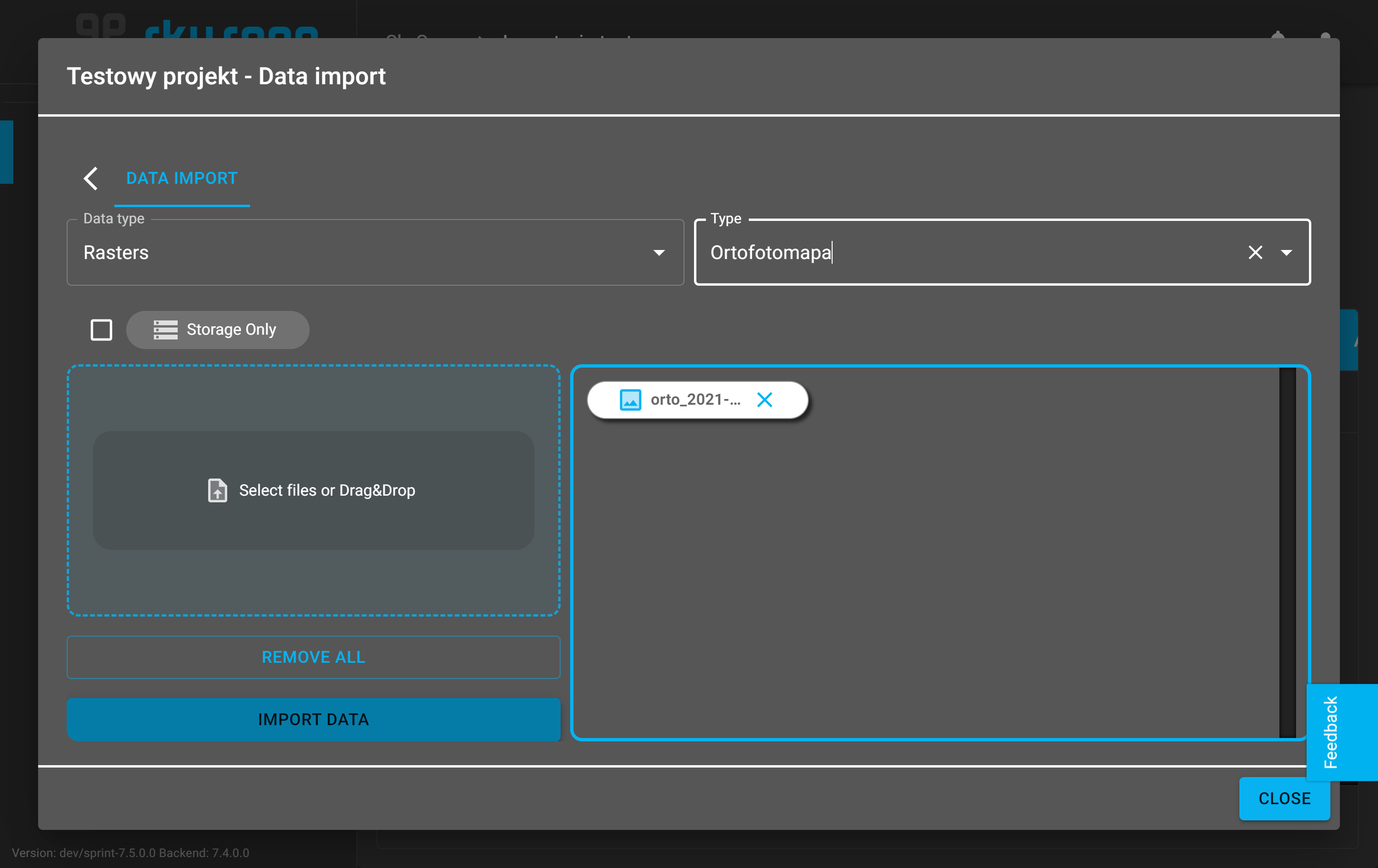Then select the "IMPORT DATA" button.