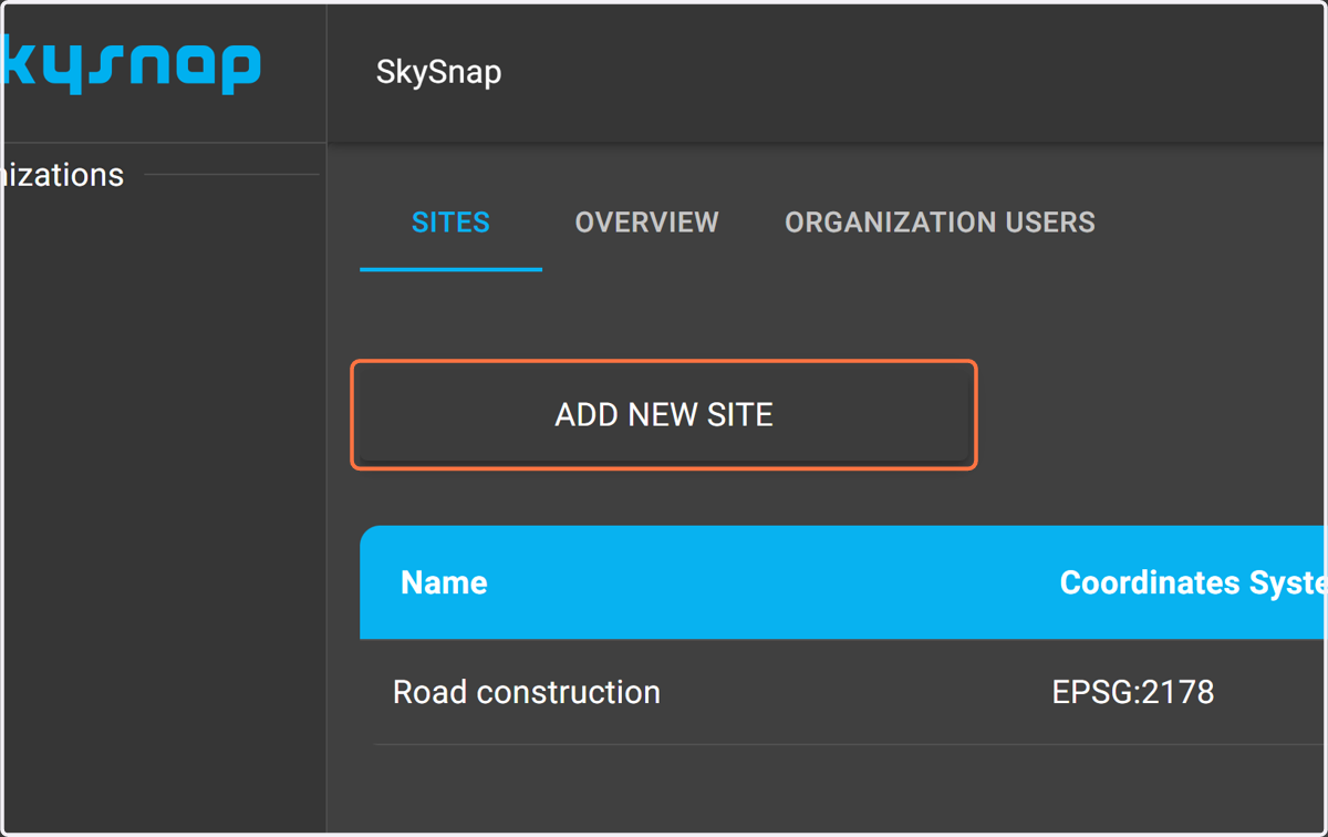In order to create your own site (location), first select the "ADD NEW SITE" button, which will create a new site (location).