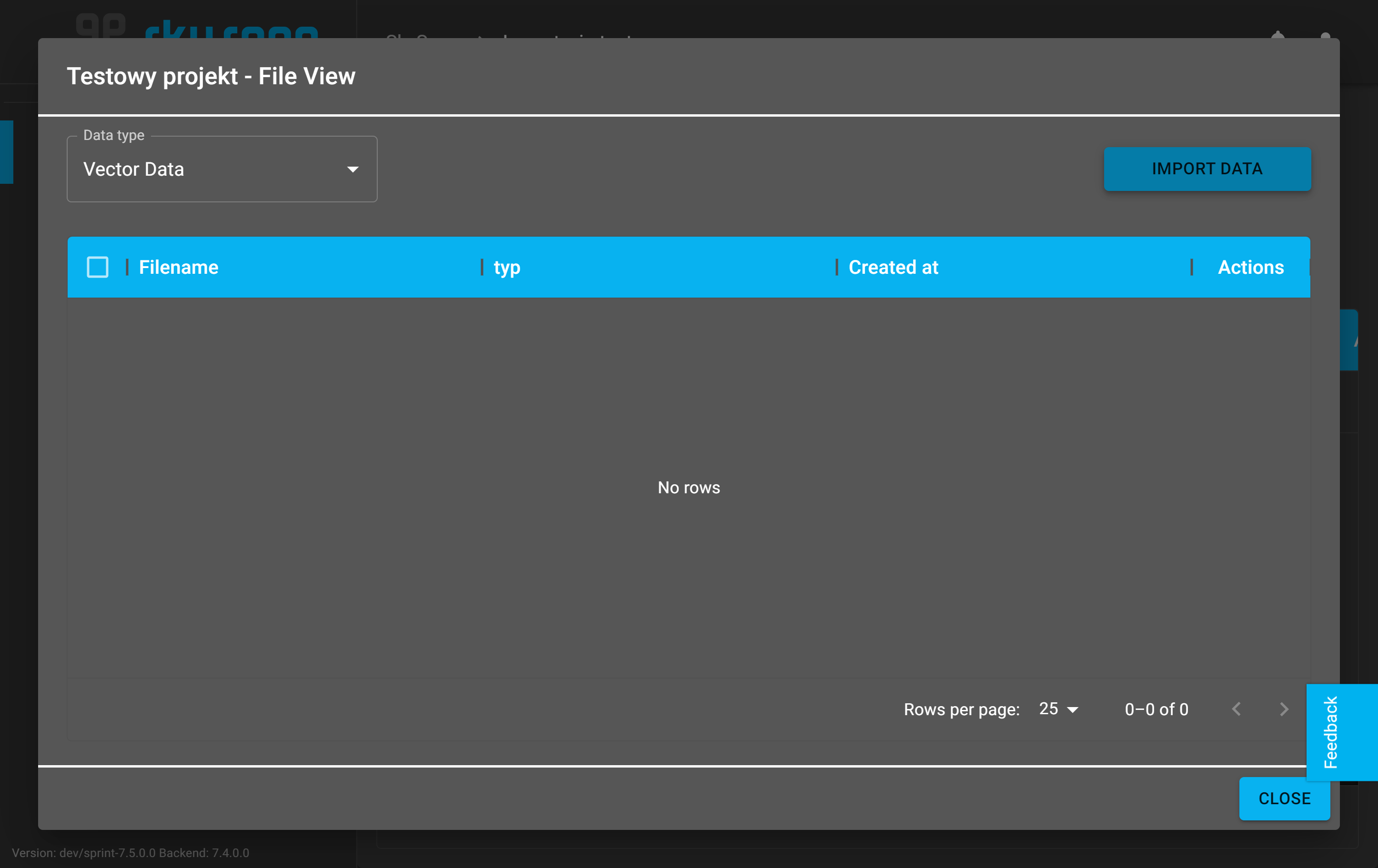 To upload data, select the "IMPORT DATA" button.