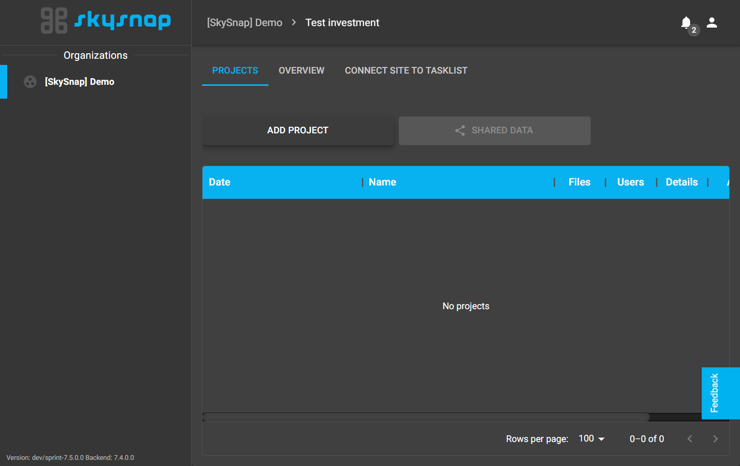 Then select the "ADD PROJECT" button.